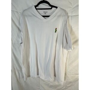 Cotton City Mens 2XL White V Neck T Shirt Graphic Embroidered Hip Hop